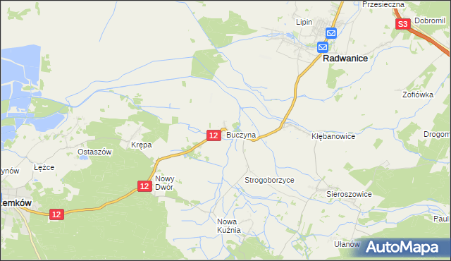mapa Buczyna gmina Radwanice, Buczyna gmina Radwanice na mapie Targeo