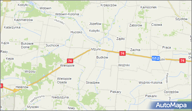 mapa Budków gmina Wola Krzysztoporska, Budków gmina Wola Krzysztoporska na mapie Targeo