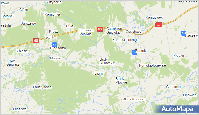 mapa Budy Rumockie, Budy Rumockie na mapie Targeo