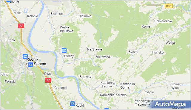 mapa Bukowina gmina Ulanów, Bukowina gmina Ulanów na mapie Targeo