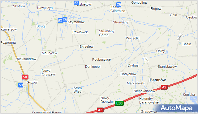 mapa Buszyce gmina Baranów, Buszyce gmina Baranów na mapie Targeo