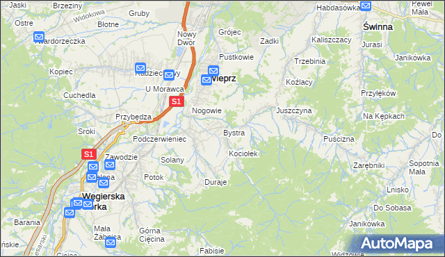 mapa Bystra gmina Radziechowy-Wieprz, Bystra gmina Radziechowy-Wieprz na mapie Targeo