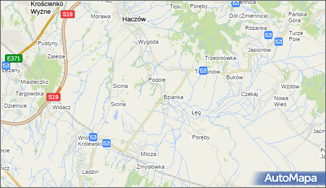 mapa Bzianka gmina Rymanów, Bzianka gmina Rymanów na mapie Targeo