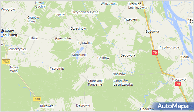 mapa Celinów gmina Grabów nad Pilicą, Celinów gmina Grabów nad Pilicą na mapie Targeo