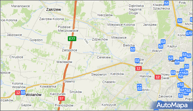 mapa Cerekiew gmina Zakrzew, Cerekiew gmina Zakrzew na mapie Targeo