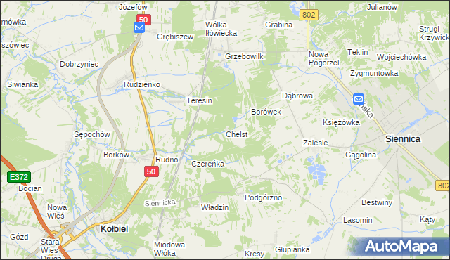 mapa Chełst gmina Siennica, Chełst gmina Siennica na mapie Targeo