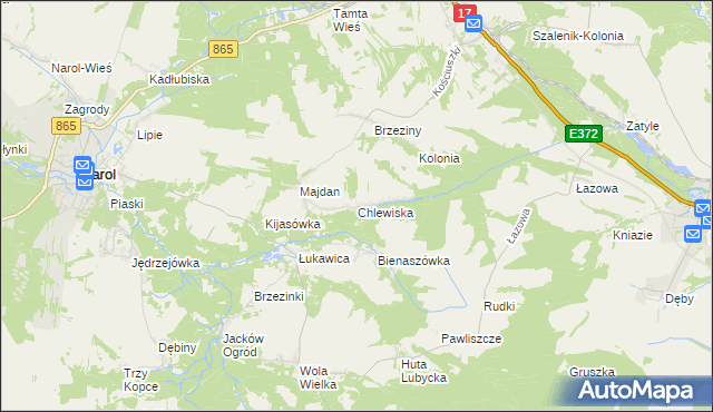 mapa Chlewiska gmina Narol, Chlewiska gmina Narol na mapie Targeo