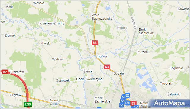 mapa Chodów gmina Siedlce, Chodów gmina Siedlce na mapie Targeo