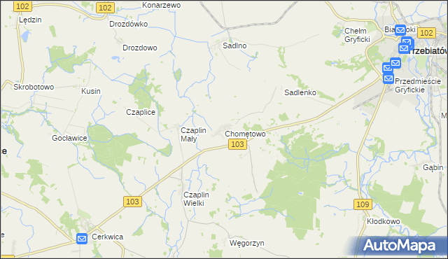 mapa Chomętowo gmina Trzebiatów, Chomętowo gmina Trzebiatów na mapie Targeo