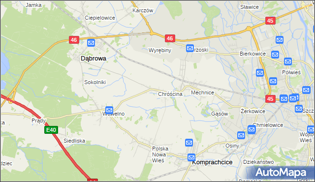 mapa Chróścina gmina Dąbrowa, Chróścina gmina Dąbrowa na mapie Targeo