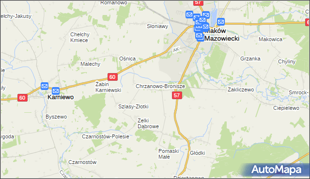 mapa Chrzanowo gmina Szelków, Chrzanowo gmina Szelków na mapie Targeo