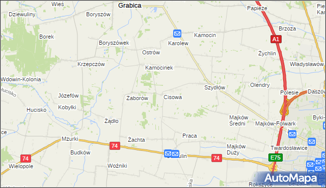 mapa Cisowa gmina Grabica, Cisowa gmina Grabica na mapie Targeo