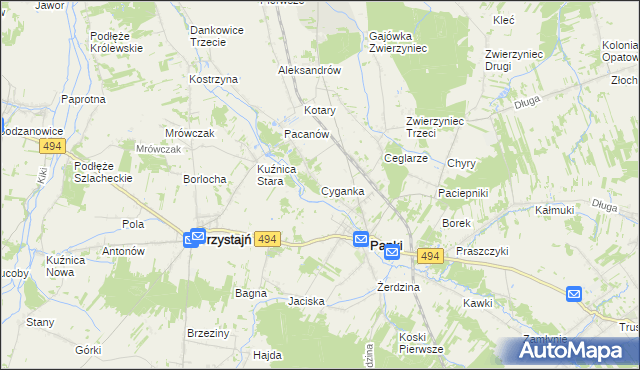 mapa Cyganka gmina Panki, Cyganka gmina Panki na mapie Targeo