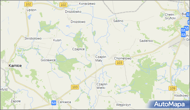 mapa Czaplin Mały, Czaplin Mały na mapie Targeo