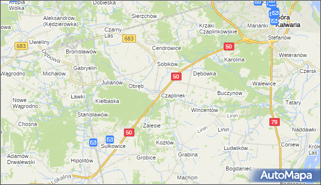 mapa Czaplinek gmina Góra Kalwaria, Czaplinek gmina Góra Kalwaria na mapie Targeo