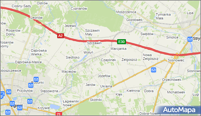 mapa Czaplinek gmina Zgierz, Czaplinek gmina Zgierz na mapie Targeo