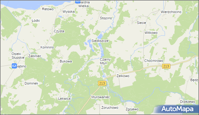 mapa Czarny Młyn gmina Główczyce, Czarny Młyn gmina Główczyce na mapie Targeo