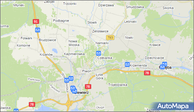 mapa Czekanka, Czekanka na mapie Targeo