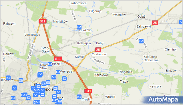 mapa Czekanów gmina Ostrów Wielkopolski, Czekanów gmina Ostrów Wielkopolski na mapie Targeo