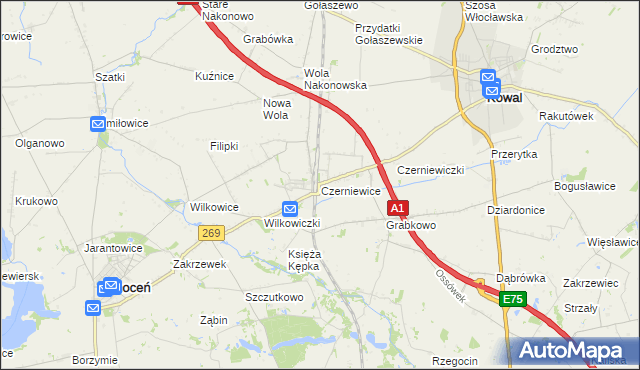 mapa Czerniewice gmina Choceń, Czerniewice gmina Choceń na mapie Targeo