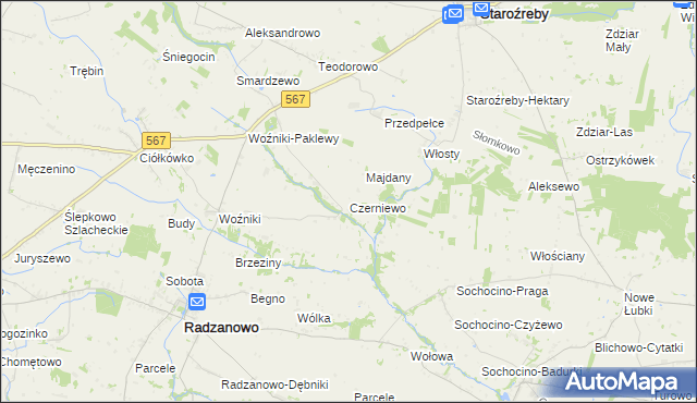 mapa Czerniewo gmina Radzanowo, Czerniewo gmina Radzanowo na mapie Targeo