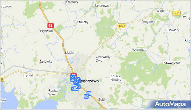 mapa Czerwony Dwór gmina Węgorzewo, Czerwony Dwór gmina Węgorzewo na mapie Targeo