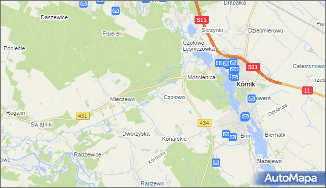 mapa Czołowo gmina Kórnik, Czołowo gmina Kórnik na mapie Targeo