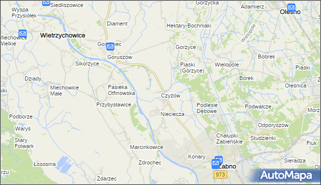 mapa Czyżów gmina Żabno, Czyżów gmina Żabno na mapie Targeo