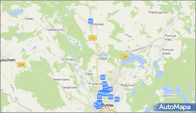 mapa Dąbie gmina Bytów, Dąbie gmina Bytów na mapie Targeo
