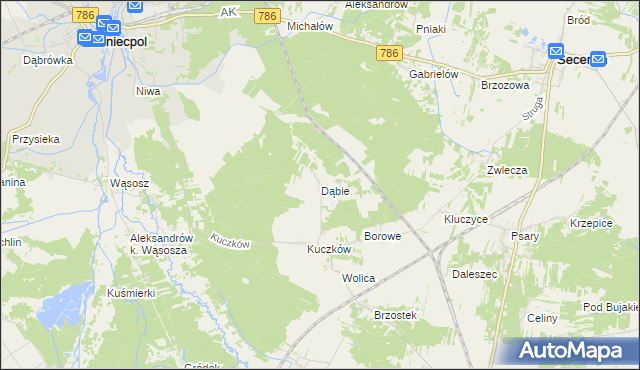 mapa Dąbie gmina Secemin, Dąbie gmina Secemin na mapie Targeo
