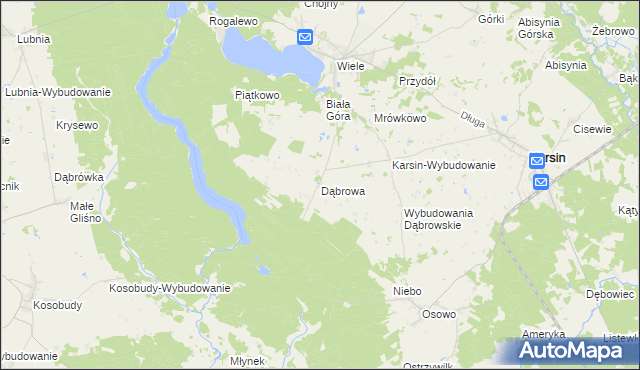 mapa Dąbrowa gmina Karsin, Dąbrowa gmina Karsin na mapie Targeo