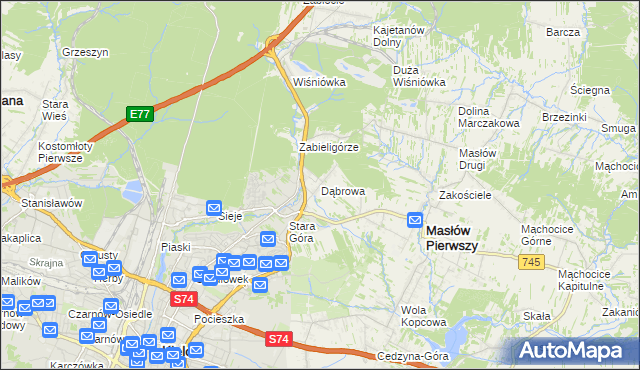 mapa Dąbrowa gmina Masłów, Dąbrowa gmina Masłów na mapie Targeo