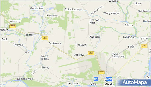 mapa Dąbrowa gmina Nowe Miasto nad Pilicą, Dąbrowa gmina Nowe Miasto nad Pilicą na mapie Targeo