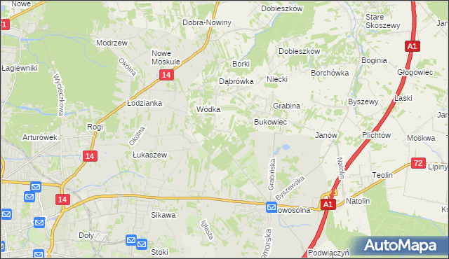 mapa Dąbrowa gmina Nowosolna, Dąbrowa gmina Nowosolna na mapie Targeo