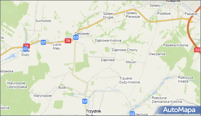 mapa Dąbrowa gmina Trzydnik Duży, Dąbrowa gmina Trzydnik Duży na mapie Targeo