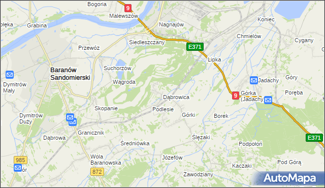 mapa Dąbrowica gmina Baranów Sandomierski, Dąbrowica gmina Baranów Sandomierski na mapie Targeo
