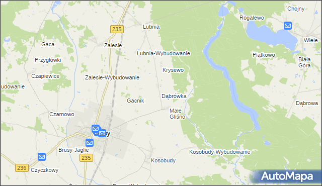 mapa Dąbrówka gmina Brusy, Dąbrówka gmina Brusy na mapie Targeo