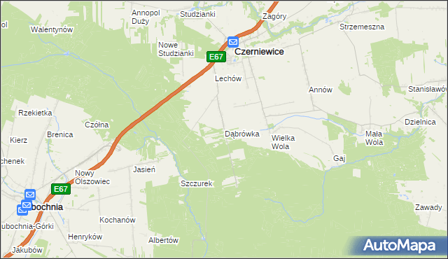 mapa Dąbrówka gmina Czerniewice, Dąbrówka gmina Czerniewice na mapie Targeo