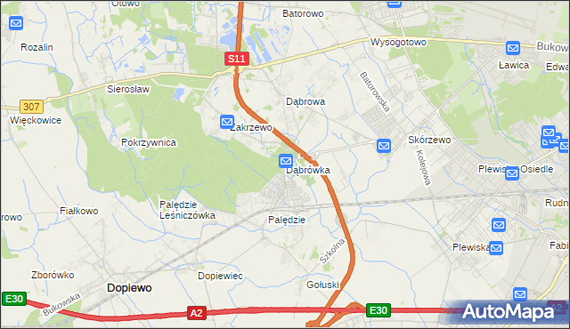 mapa Dąbrówka gmina Dopiewo, Dąbrówka gmina Dopiewo na mapie Targeo