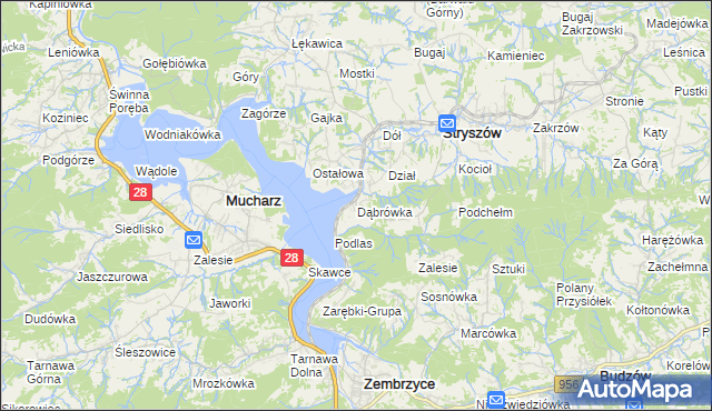 mapa Dąbrówka gmina Stryszów, Dąbrówka gmina Stryszów na mapie Targeo