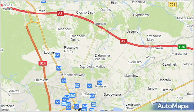 mapa Dąbrówka-Strumiany, Dąbrówka-Strumiany na mapie Targeo