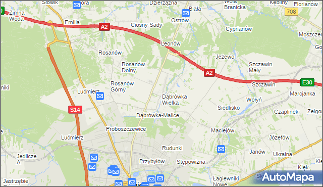 mapa Dąbrówka Wielka gmina Zgierz, Dąbrówka Wielka gmina Zgierz na mapie Targeo