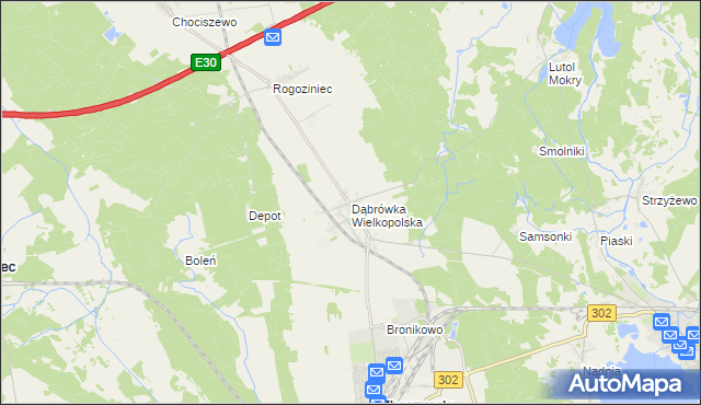 mapa Dąbrówka Wielkopolska, Dąbrówka Wielkopolska na mapie Targeo