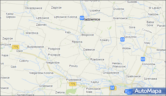 mapa Dalewice, Dalewice na mapie Targeo