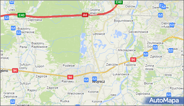 mapa Dębina Łętowska, Dębina Łętowska na mapie Targeo