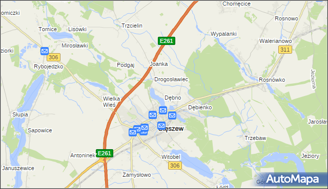 mapa Dębno gmina Stęszew, Dębno gmina Stęszew na mapie Targeo