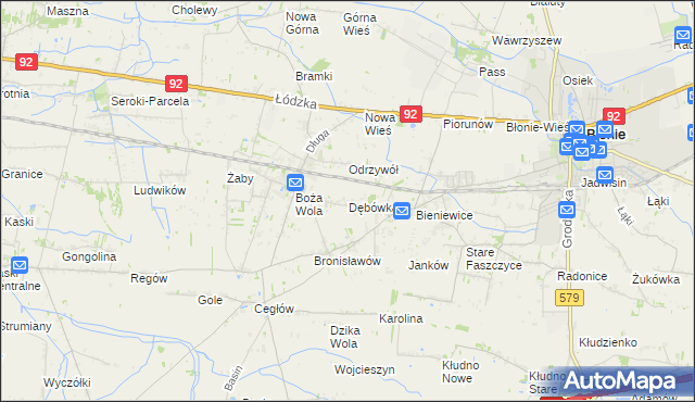 mapa Dębówka gmina Błonie, Dębówka gmina Błonie na mapie Targeo