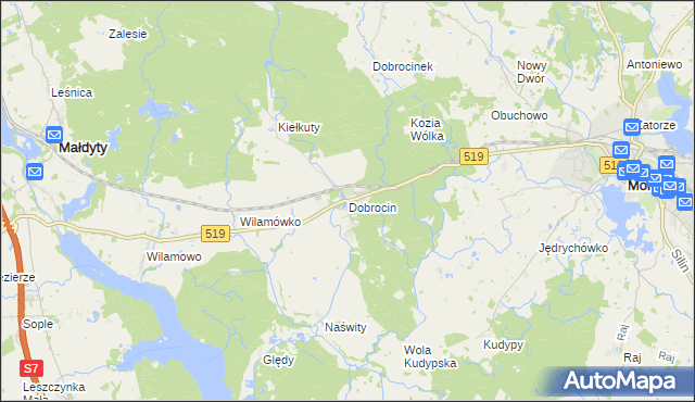 mapa Dobrocin gmina Małdyty, Dobrocin gmina Małdyty na mapie Targeo