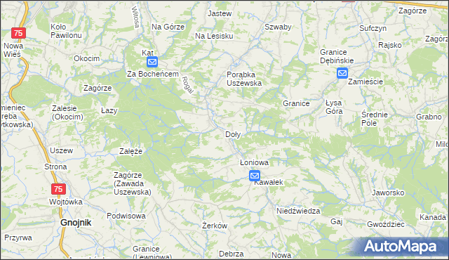 mapa Doły gmina Dębno, Doły gmina Dębno na mapie Targeo