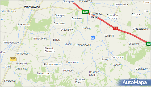 mapa Domaniewek gmina Dalików, Domaniewek gmina Dalików na mapie Targeo